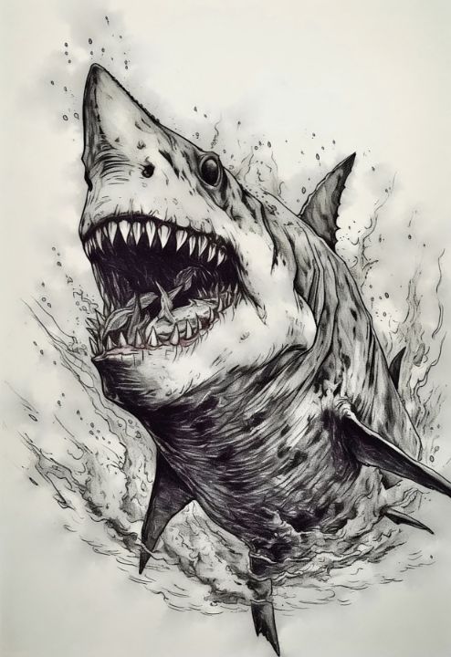 How to draw a great white shark with a pencil stepbystep drawing tutorial