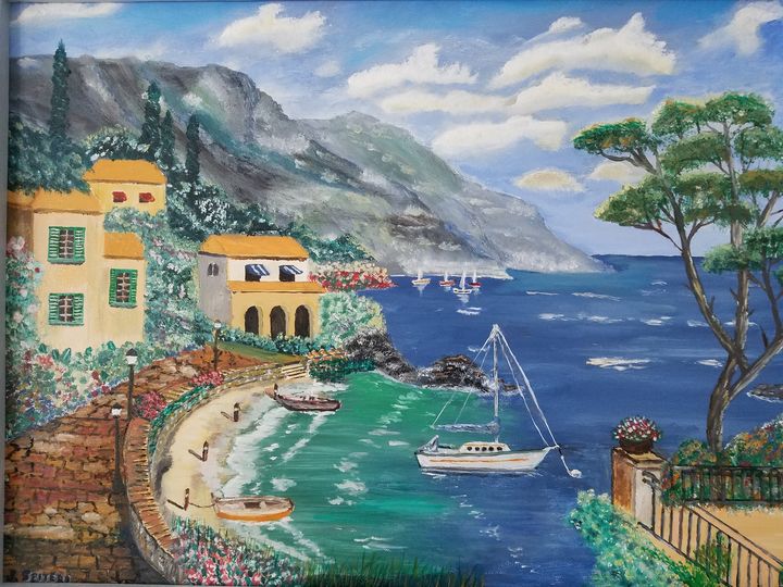 Seaside Village - Johns Art - Paintings & Prints, Landscapes & Nature,  Villages & Towns - ArtPal