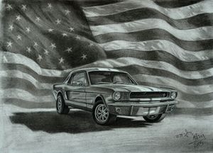 Mustang with American Flag
