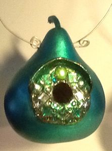 Green Jeweled Birdhouse - LaDeDa Gourds - Karen L Caldwell