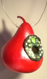 Red Jeweled Birdhouse - LaDeDa Gourds - Karen L Caldwell