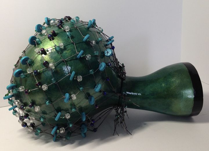 Shekere, Iridescent Greens - LaDeDa Gourds - Karen L Caldwell