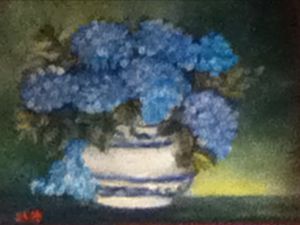 Blue Hydrangeas in Blue Willow Bowl