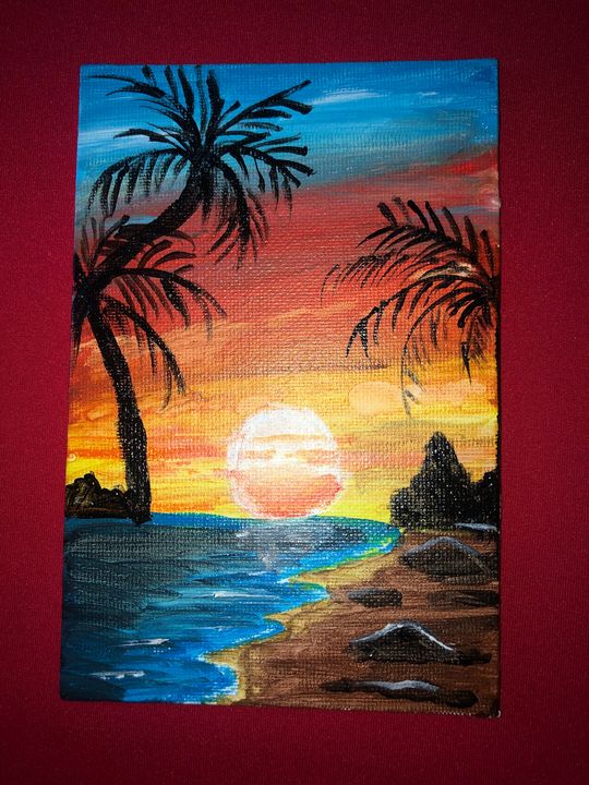 beach sunset landscape painting