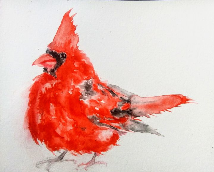 Red Christmas cardinal - Daniela - Paintings & Prints, Animals, Birds ...