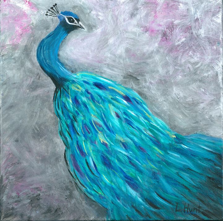 Original Ethereal Peacock Painting - L. Hunt Paintings
