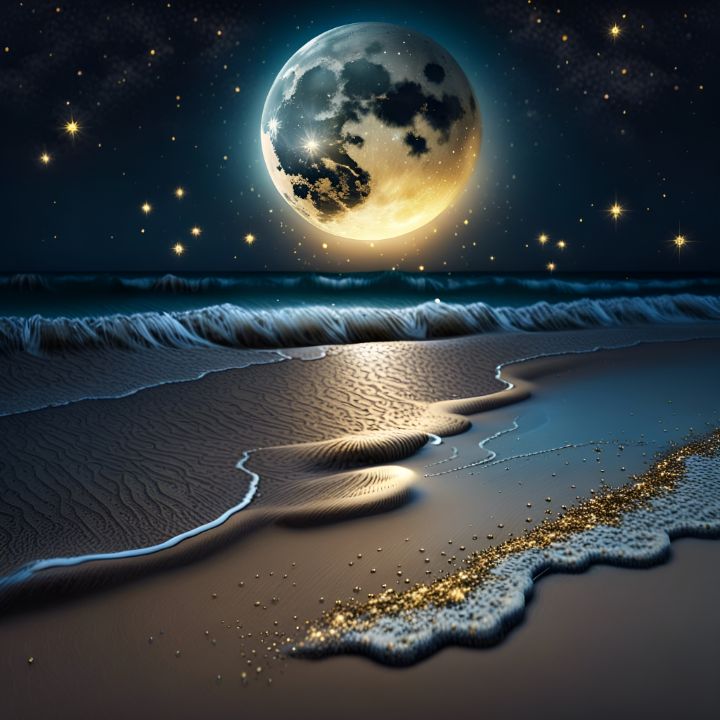 The Moonlight Shining Over The Ocean, Diamond Painting