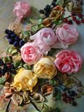 English roses silk ribbon embroidery