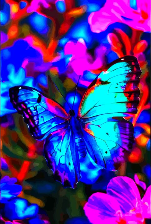 Fluorescent Butterfly Dreamscape - VikArtStudio - Digital Art & AI 