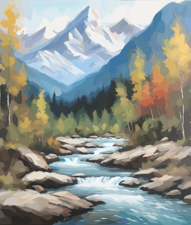 Digital Painting Scenery Digital Art Painting. Landscape With