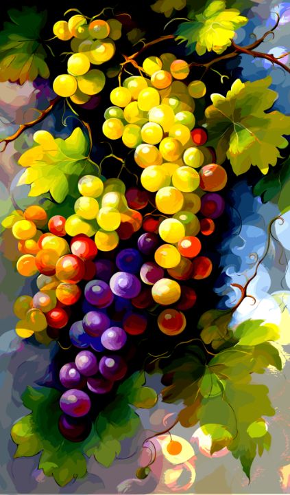 Bunches of Grapes on the Vine - VikArtStudio - Digital Art, Food &  Beverage, Fruit, Grapes - ArtPal