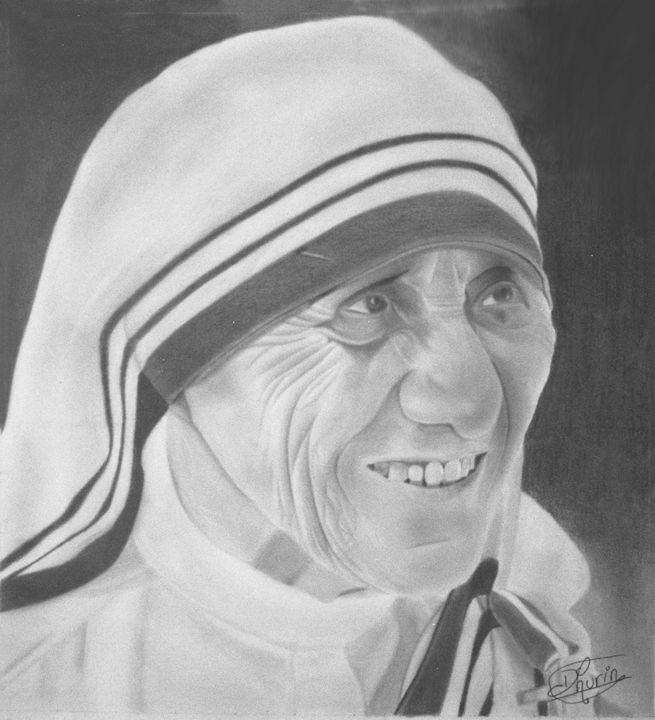 Mother Teresa Pencil Sketch Portrait - Dhurin's Art - Drawings 