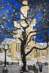 Cathedral at dusk, winter snow scene - Fine Art by Loraine Allison Thompson