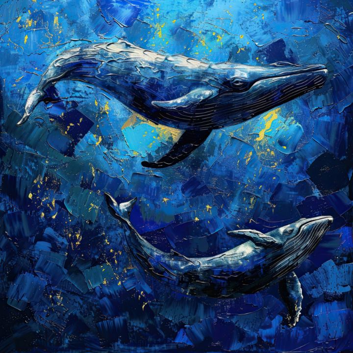 Blue Whale and Calf Van Gogh Style - Bill Bailey - Digital Art & AI ...