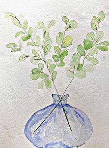 green in blue vase