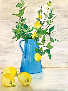 Lemons in Blue Jar