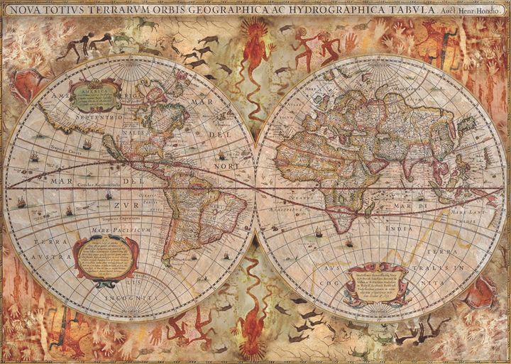 Cave Painting & Old Map Collage - Live Art Gifts