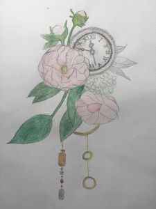 Vintage clock with flowers and leave