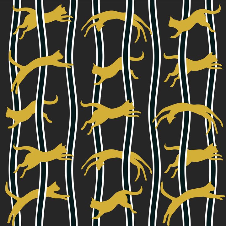 Flying Felines (Gold and Black) - Chuck Quint Original Art Designs