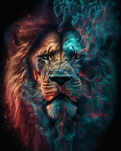 Photo & Art Print Lion in smoke on dark background