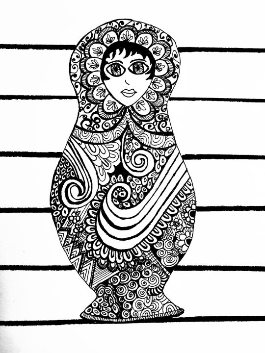 Coloring for Adults. Ethnic Statue, Sculpture,doll with Patterns