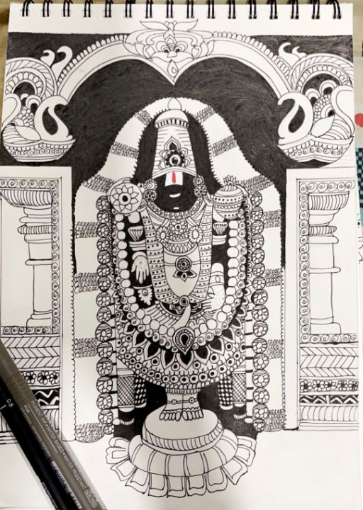 Pencil Sketch Of Lord Sri Venkateswara Swami (Appalaya gunta) |  DesiPainters.com