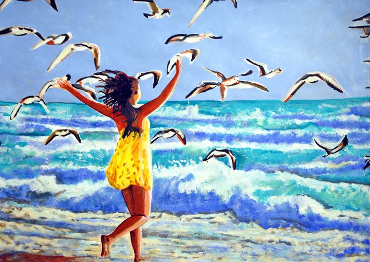 Girl and seagulls / 89 x 63.5 cm - Alexandra Djokic