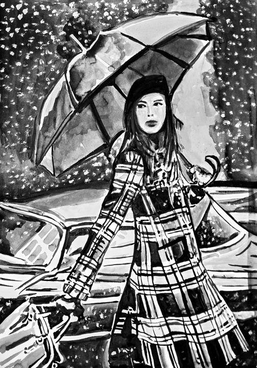 Girl with umbrella / 42 x 29.7 cm - Alexandra Djokic