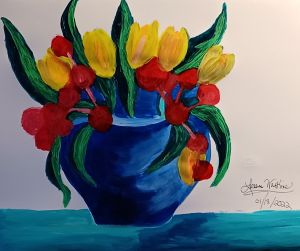 Blue Flower Vase  & flowers
