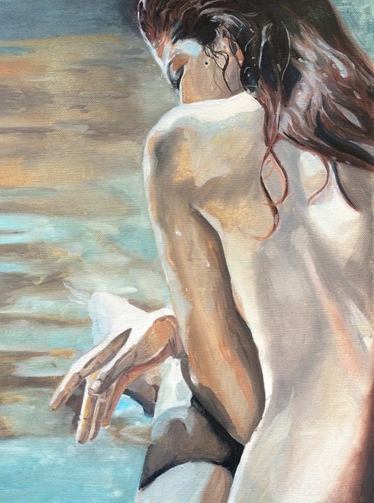 Woman by the lake - Evi Elias paintings