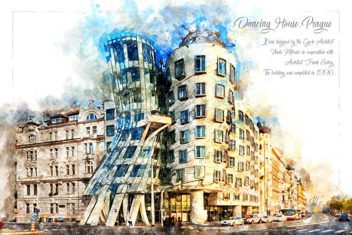 Modern building, also known as the Dancing House. Prague, Czech Republic.  Stock Vector by ©lookus 94264924