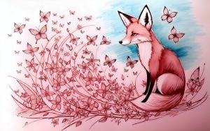 beautiful pretty fox with butterflie