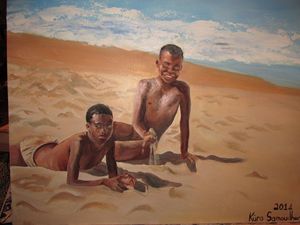 Boys playing in the sand