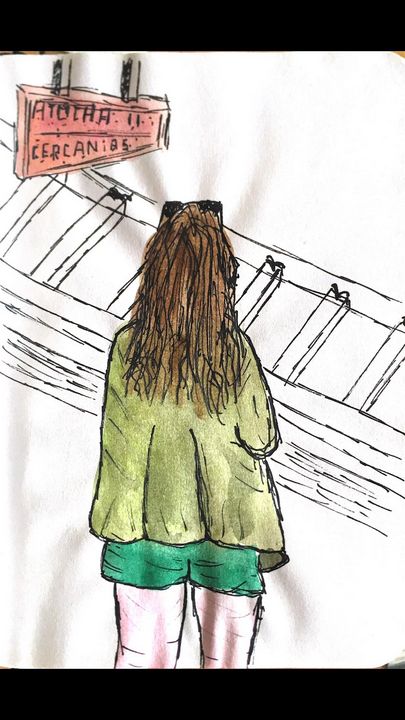 Girl waiting in Atocha - Sketching with Ginny
