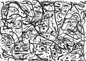 Faces lost in moving lines