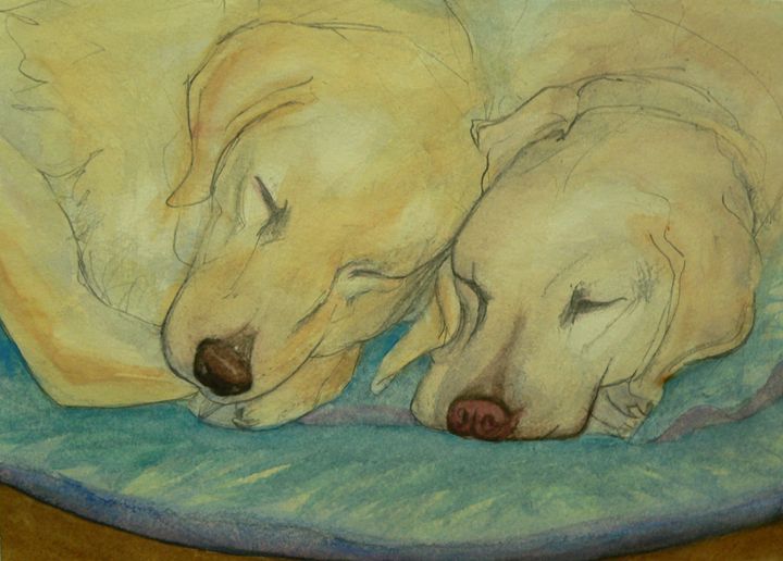 Yellow lab on sales bed painting