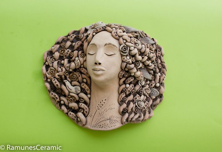 Ceramic wall decoration goddess face - RamunesCeramic