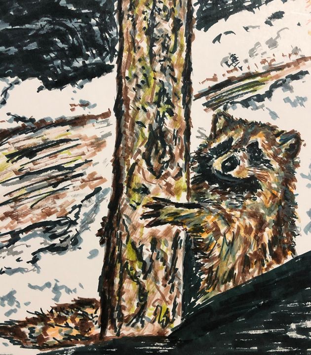 Racoon Holding Tree - Bevs Art and Soul