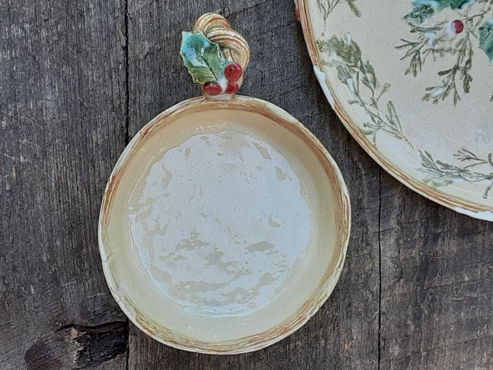 Stoneware bowl, Christmas, holly - Crooked River Art Co