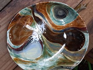 Shallow Bowl, stoneware, "Love " - Crooked River Art Co