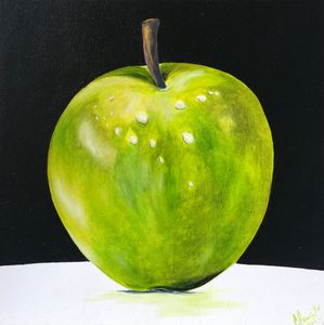 GREEN APPLE on black background - Art Gallery by S.Shavrina
