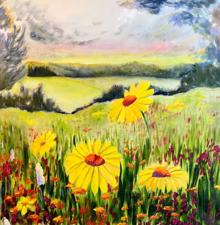 SOLD Original Painting Starry Night Over Wildflowers outlet Landscape