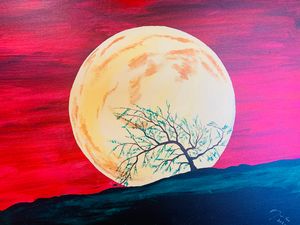 MOONRISE ABOVE A HILL AND A TREE