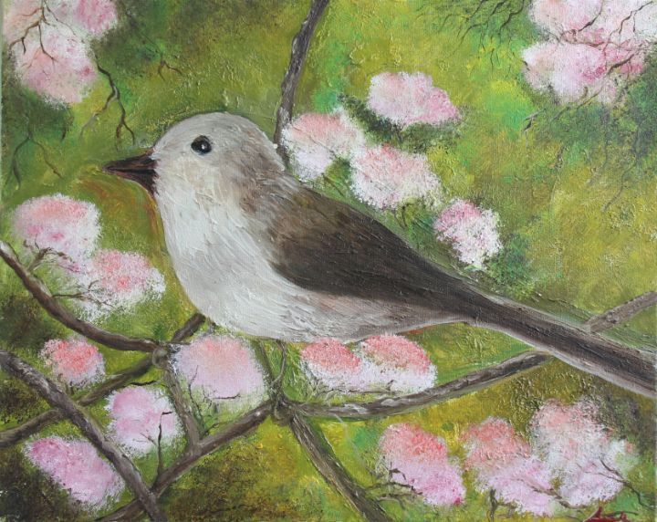 Bird and Pink Flowers - Amal's Art