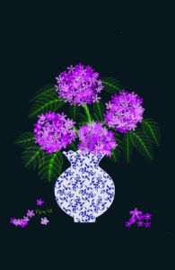 Purple Hydrangea in Blue China Vase - Rene's Gifts