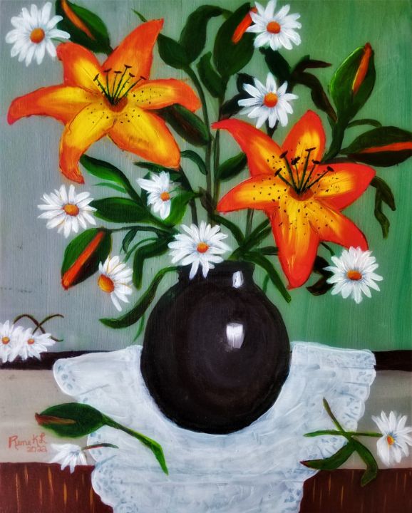 Bright Tiger Lilies & Daisies - Rene's Gifts - Paintings & Prints, Flowers,  Plants, & Trees, Flowers, Flowers I-Z, Lilies, Tiger Lilies - ArtPal
