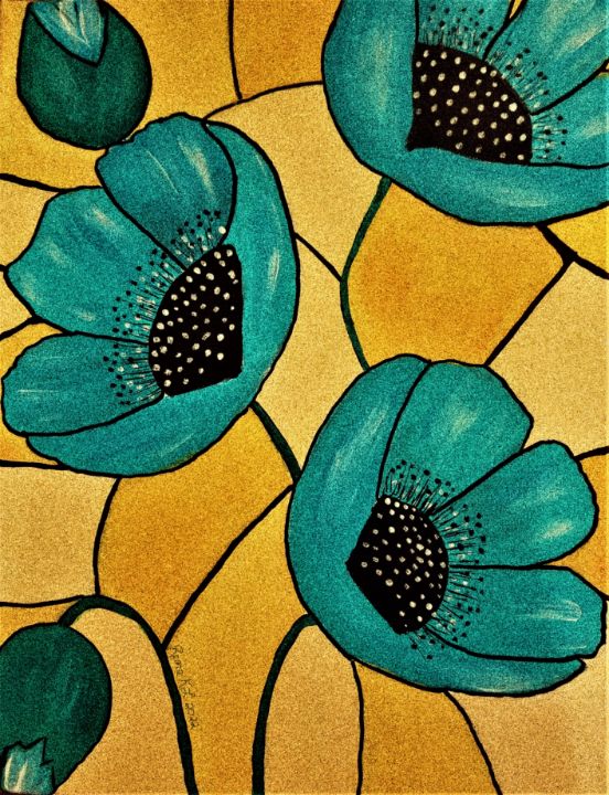 Turquoise Poppies Rene's Gifts Paintings & Prints, Flowers, Plants