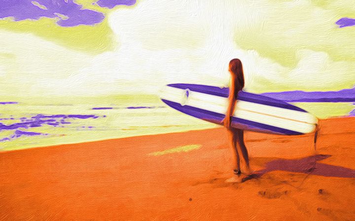 Surfer Girl in Orange and Purple - Jill Rose