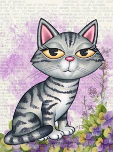 Cute Gray Tabby Kitty With flowers