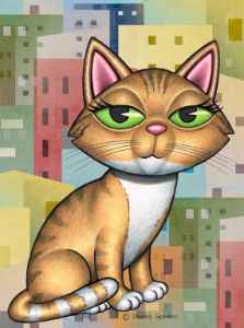 Cute Yellow Tabby Cat with cityscape